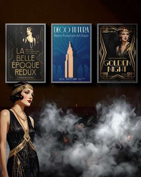 The three Art Deco posters together