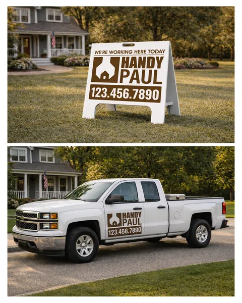 Handy Paul yard sign and truck branding